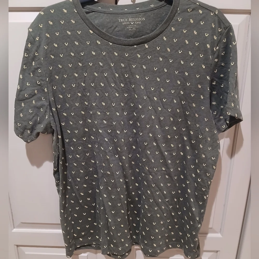 Vintage True Religion Monogram Olive Green Men's T-Shirt Size:2XL